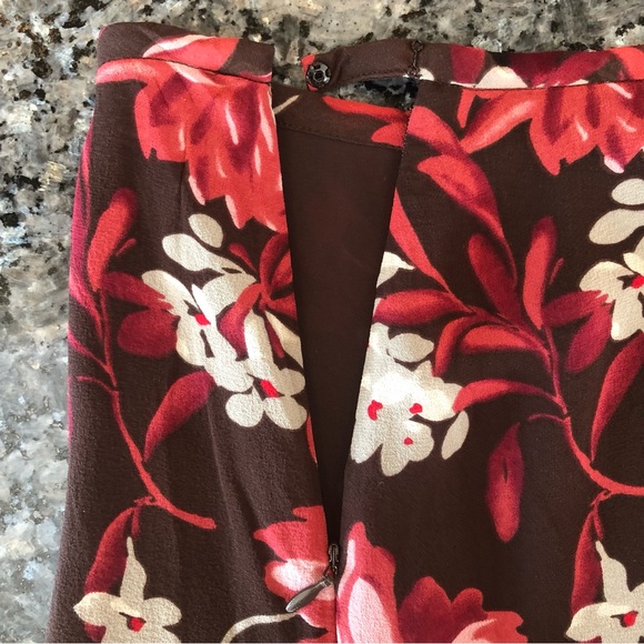 ANN TAYLOR Brown, Rose Pink Floral Silk Midi Skirt - Picture 5 of 11